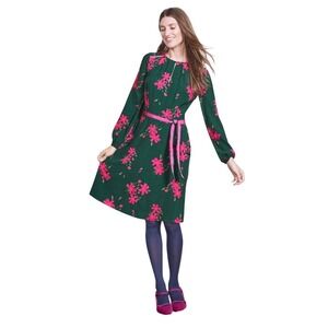 BODEN Mara Dress, Long Sleeve Belted midi Dress, Bramble Floral Print, Size 6R